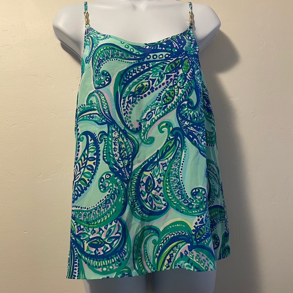LILLY PULITZER DAHLIA PAISLEY 100% silk tank